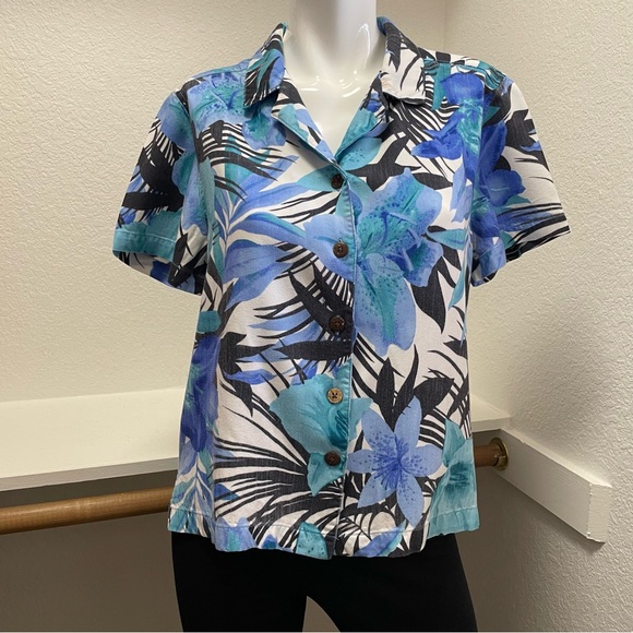 Caribbean Joe 🏝️ 2 Top BUNDLE Tropical Button Up Camp Shirts Sz M - Picture 5 of 7
